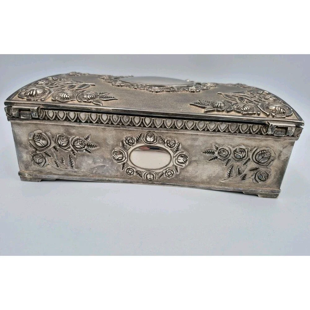 Vintage Godinger Silver Plated Large Jewelry Box Red Velvet Interior 1980s